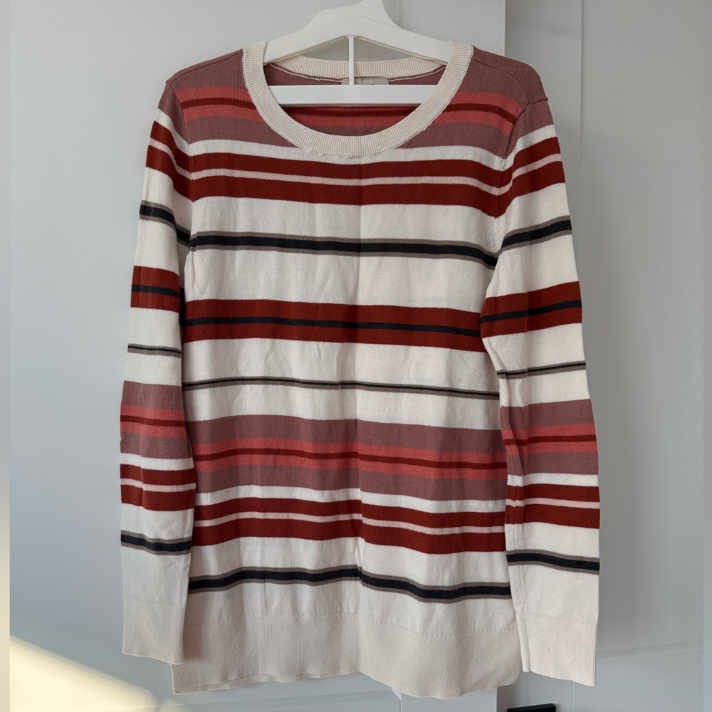 LOFT Striped Sweatshirt in Red, White, and Gray